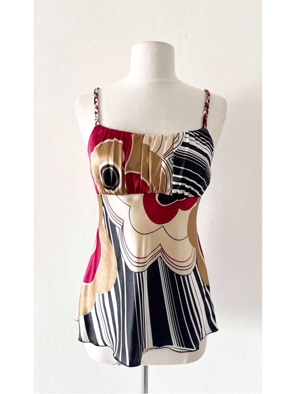 Vintage Y2K Byline Byer California Satin Mixed Print Babydoll Cami Top Small